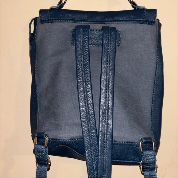 The Sak Blue Pebbled Leather and Canvas Whipstitch Flap Backpack - Picture 7 of 16